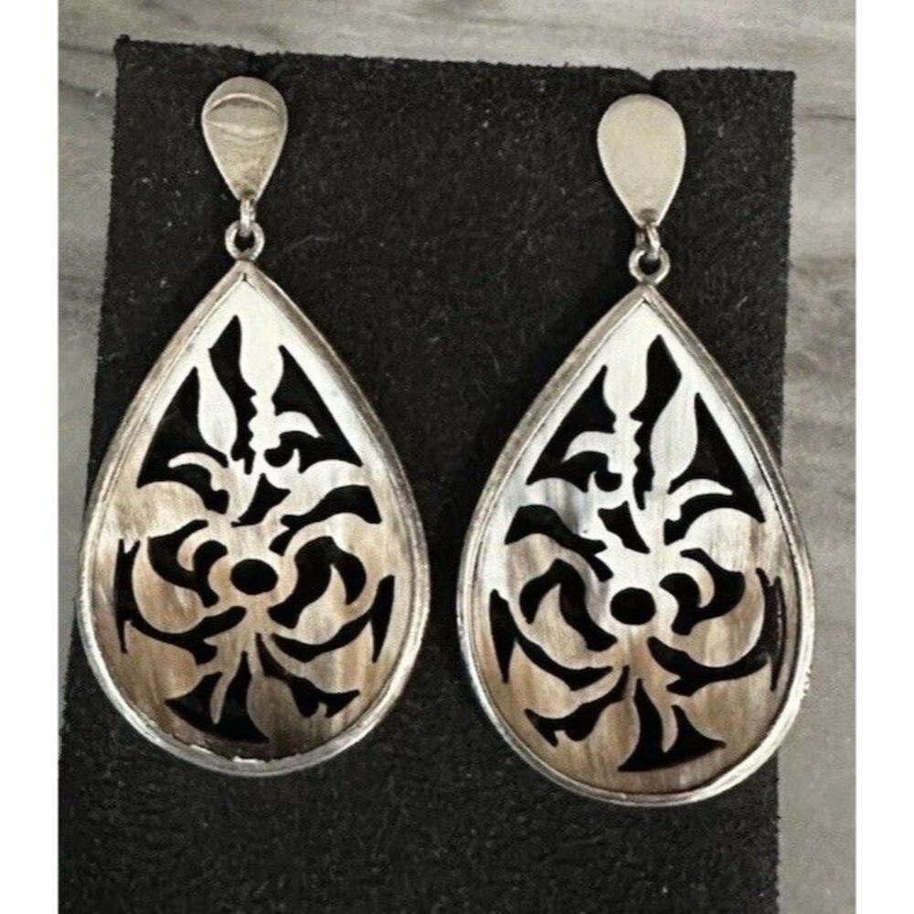 Filigree Artisan Casuso 980 Cut Out Teardrop Shell Sterling Silver Earrings